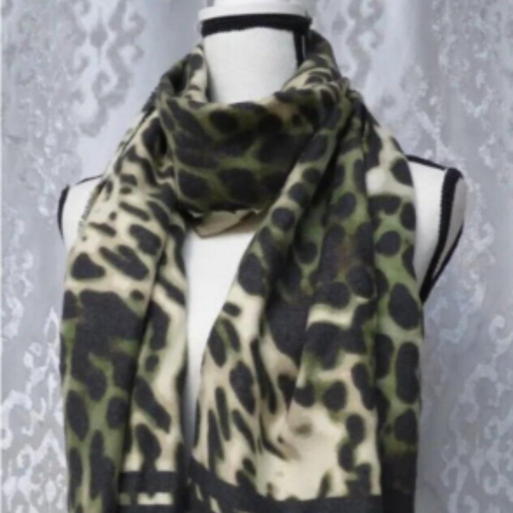 INC International Concepts Striped Leopard-Print Wrap Olive Cream multi …